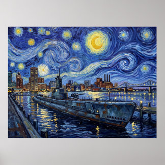 Poster USS Torsk Baltimore Submarine Starry Night