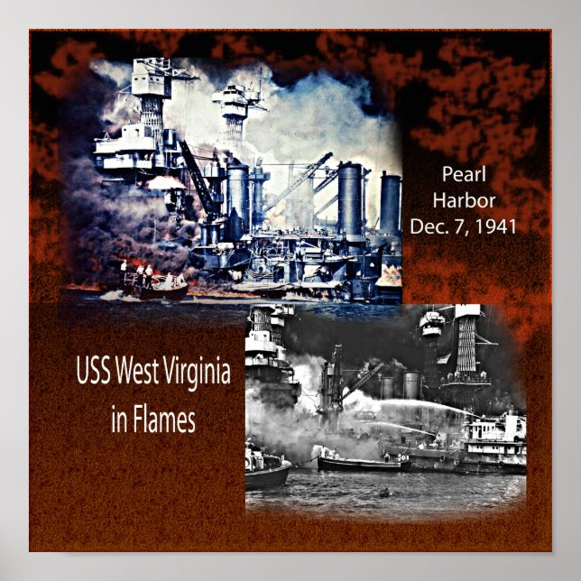 Pôster USS West Virgina, Pearl Harbor 1941 Pequeno (Frente)