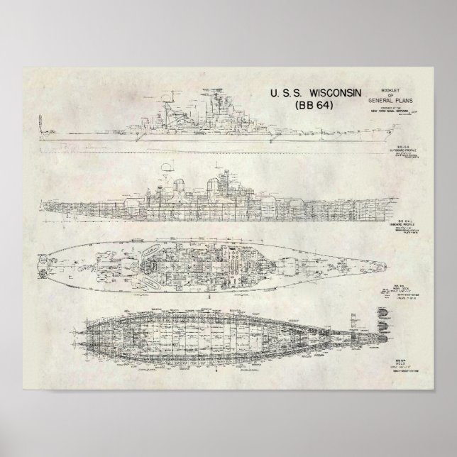 Poster USS Wisconsin Blueprint (Frente)