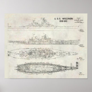 Poster USS Wisconsin Blueprint