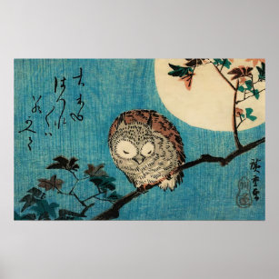 Poster Utagawa Hiroshige - Coruja Chifre na Fileira Maple