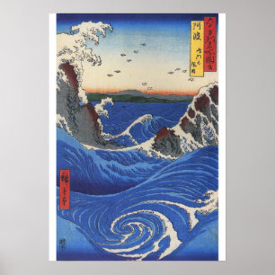 Pôster Utagawa Hiroshige, Mar Selvagem Quebrando nas Roch