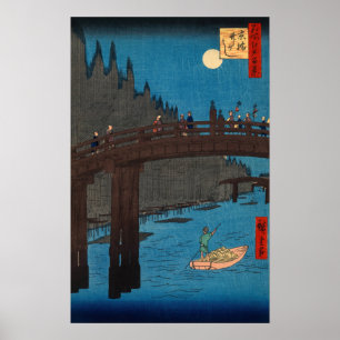 Poster Utagawa Hiroshige - Ponte de Kyoto pela Lua