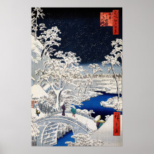 Poster Utagawa Hiroshige - Ponte do Tambor em Meguro