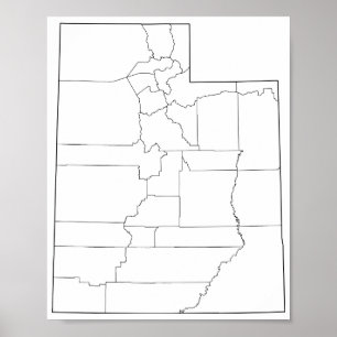 Pôster Utah Counties Blank Outline Map