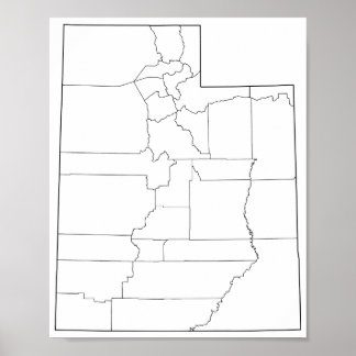 Pôster Utah Counties Blank Outline Map