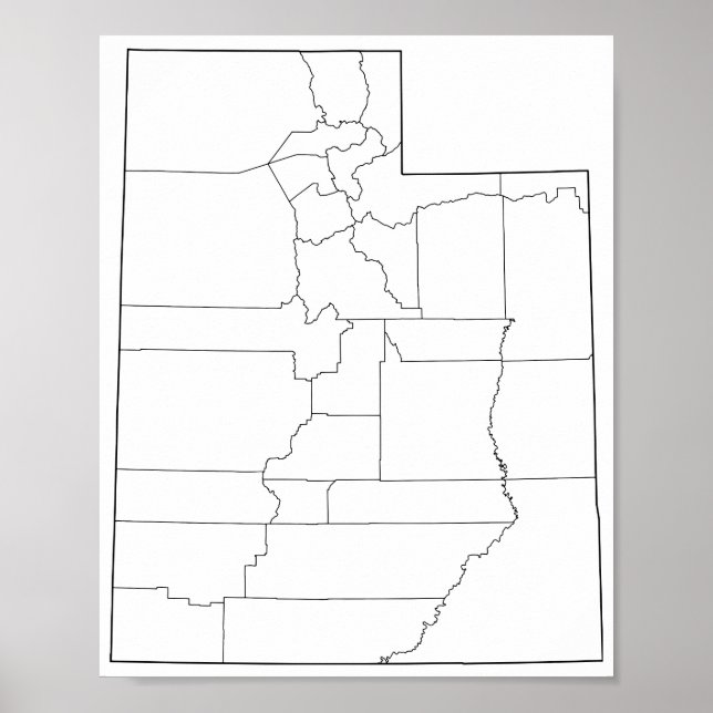 Pôster Utah Counties Blank Outline Map (Frente)