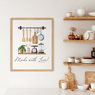 Poster Utensílios de Cozinha Aquarela Citação de Culinári
