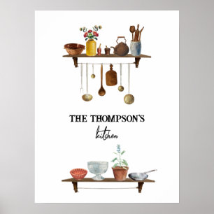 Poster Utensílios Vintage Retro Watercolor Kitchen