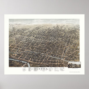 Pôster Utica, mapa panorâmico de NY - 1873