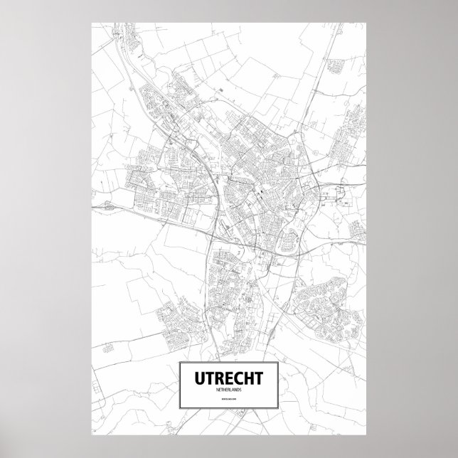 Poster Utrecht, Países Baixos (preto no branco) (Frente)
