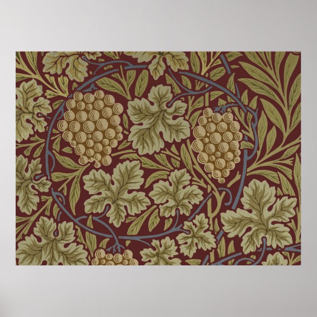 Poster Uva de Videira de William Morris Vermelho Verde Ar (Frente)