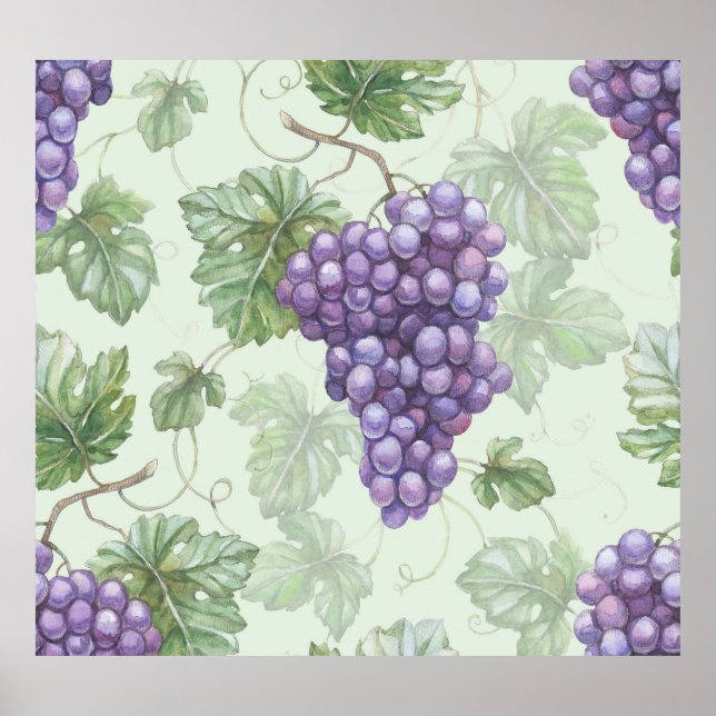 Poster Uvas Aquarela, Padrão Sem Fruta. (Frente)