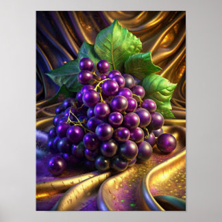 Poster Uvas em Dourado