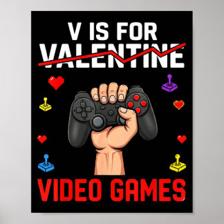 Poster V Is For Video Games Funny Game Lover Valentines 