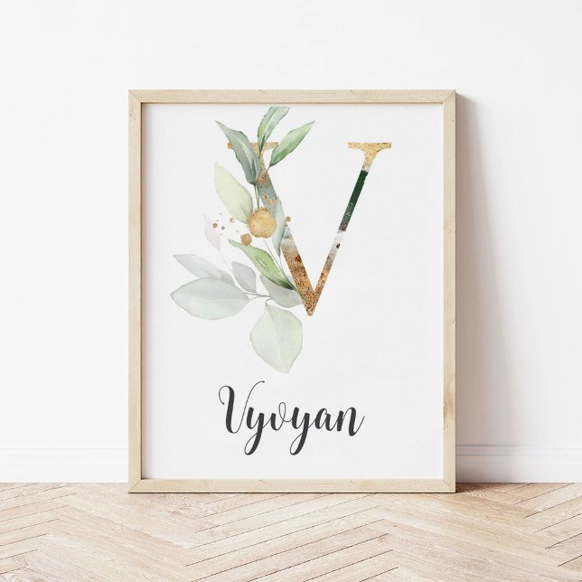 Poster V - Letra Monograma - Greenery Nursery Name Impres (Criador carregado)