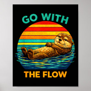 Poster Vá com o Fluxo Lontra Marinha Retrô Vida Selvagem