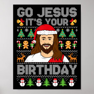 Poster Vá Jesus É Seu Aniversário Suéter Feio de Natal