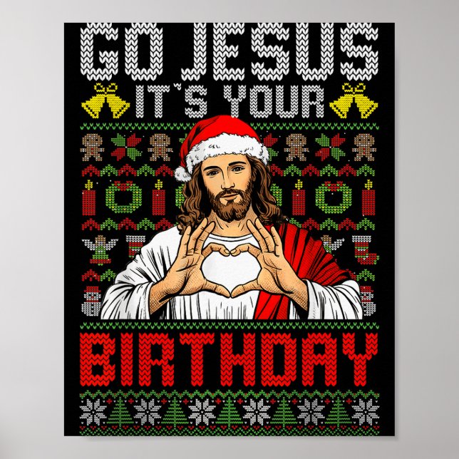 Poster Vá Jesus É Seu Aniversário Suéter Feio De Natal  (Frente)