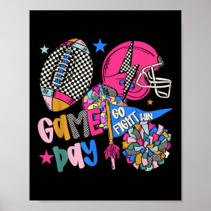 Poster Vá Lutar Vencer Touchdown Dia de Jogo de Futebol A
