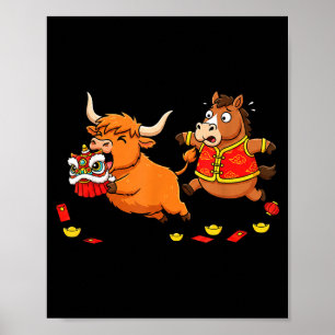 Poster Vaca Alta da Montanha do Cavalo Chinês Crianças Ho