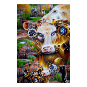Pôster Vaca cibernética Steampunk