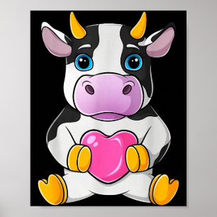 Poster Vaca Coração Fofo Dia dos Namorados Animal de Faze