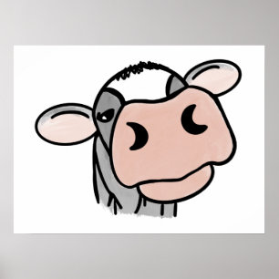 Poster vaca de desenho animado preto branco rosa beijo ci