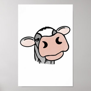 Poster vaca de desenho animado preto branco rosa beijo ci