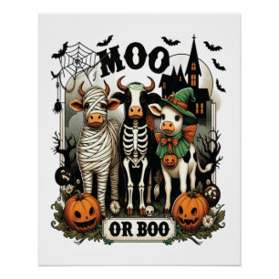 Pôster Vaca de Halloween Moo ou Boo