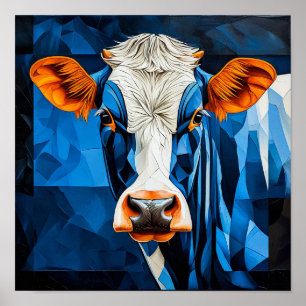 Poster Vaca de mosaico de fazenda em vitral vibrante Colo