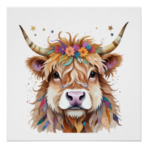 Pôster Vaca Highland Brincando De Um Velho E Adorável Col