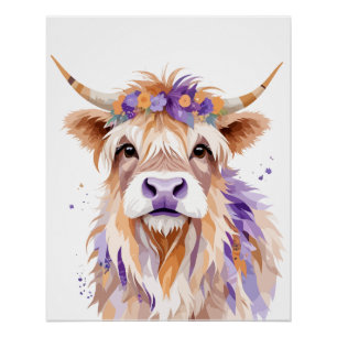 Pôster Vaca Highland Brincando De Um Velho E Adorável Col