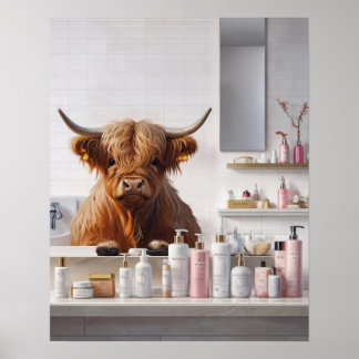 Poster Vaca Highland com Banheiro de Produtos de Beleza R