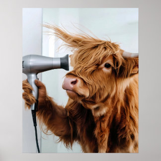Poster Vaca Highland com Banheiro Secador de Cabelo
