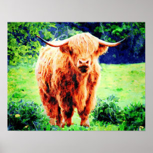 Poster Vaca Highland com pintura de aquarela
