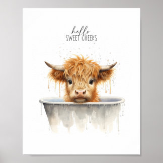 Poster Vaca Highland na Bathtub Imprimível Wall Art