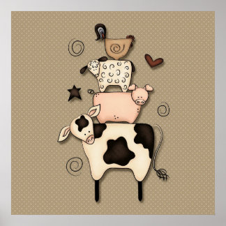 Pôster Vaca Primitiva, Ovinos, Porcos E Galeria