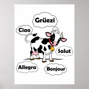 Poster Vaca suíça Grüezi Bonjour Ciao Suiça