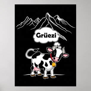 Poster Vaca suíça - Grüezi - Viagem de Suiça