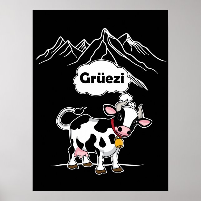 Poster Vaca suíça - Grüezi - Viagem de Suiça (Frente)