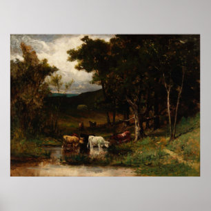 Poster Vacas Em Fluxo Próximo A Árvores - Edward Banist