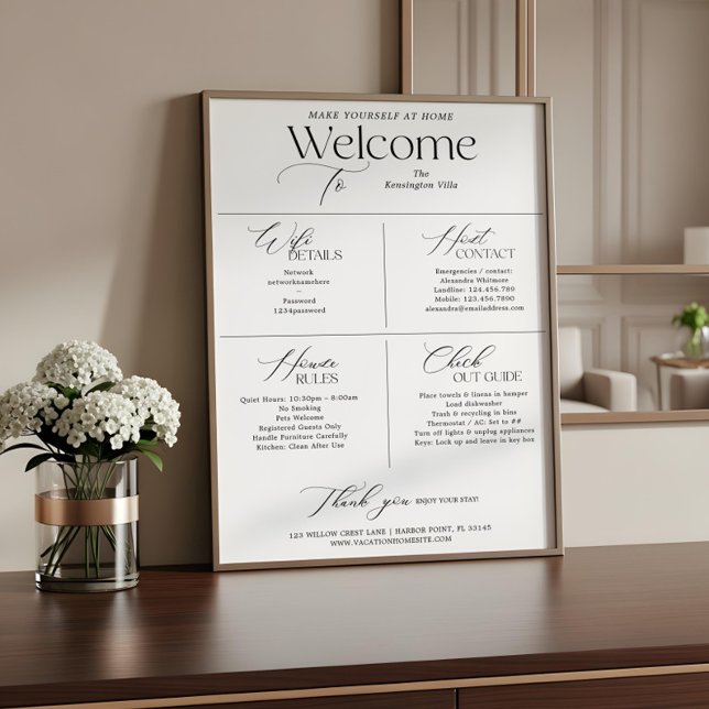 Poster Vacation Rental Host Welcome House Rules WiFi Sign (Vacation Rental Host Welcome House Rules WiFi Sign)