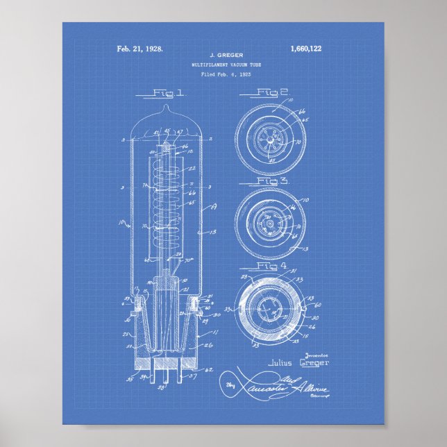 Pôster Vacuum Tube 1928 Patent Art Blueprint (Frente)