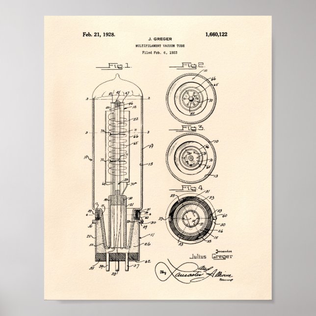 Poster Vacuum Tube 1928 Patent Art Old Peper (Frente)