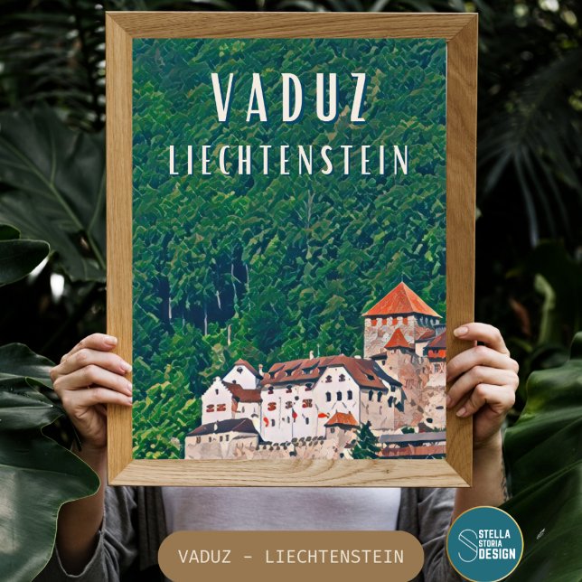 Poster Vaduz, cápsulas maiúsculas do Liechtenstein (Vaduz est la capitale du Liechtenstein. Siège du gouvernement de la principauté, )