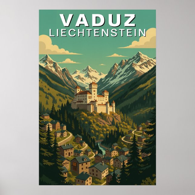 Poster Vaduz, Liechtenstein Alpine Hillside Travel (Frente)