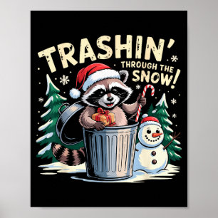 Poster Vagando pela neve natal cristã divertido guaxinim
