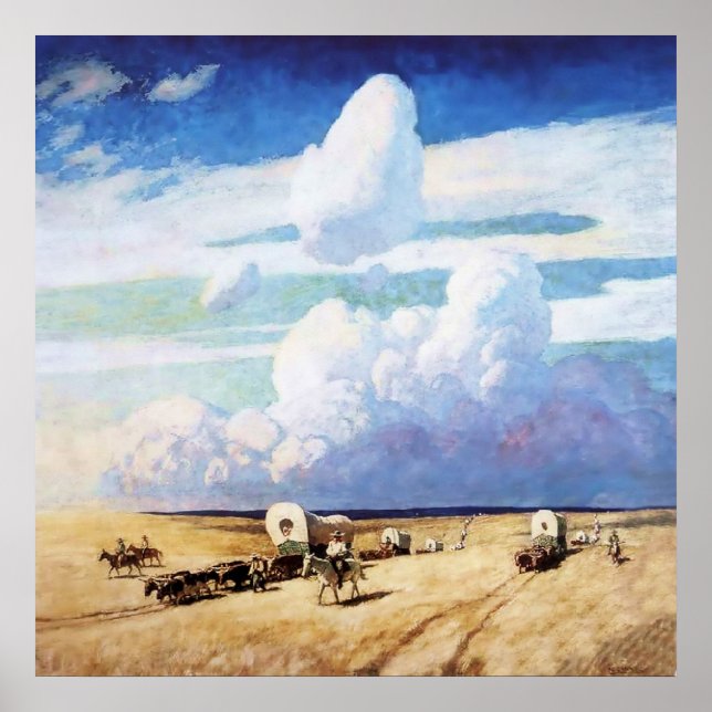 Poster "Vagões Cobertos" Arte Ocidental por NC Wyeth (Frente)