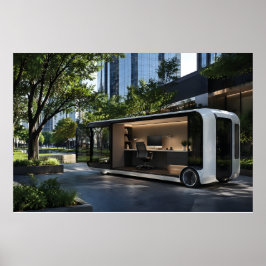 Poster Vaina de escritório móvel futurista na natureza ur